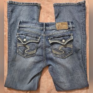 Silver Jeans Suki Flap Blue Boot Cut Jeans Pearl Rivets 2 Button Size 29W 32L